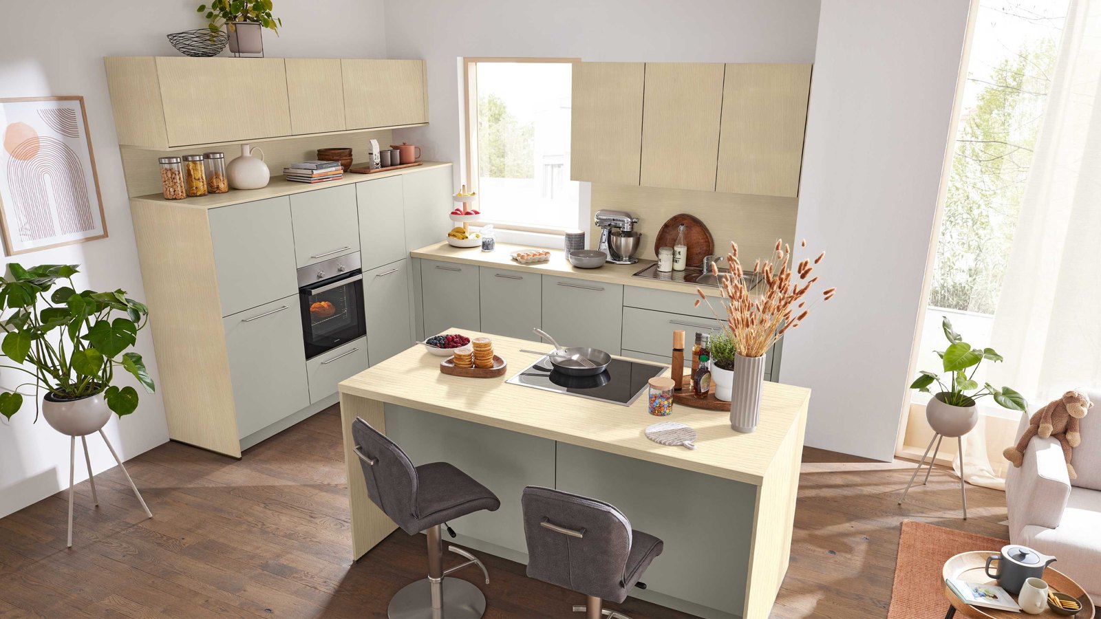 Interliving Interliving Küche Serie 3111 – Helle moderne Küche mit Holzdekor und offener Kochinsel