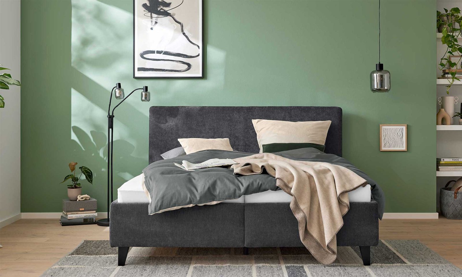Interliving Interliving Serie 1420 – Polsterbett Anthrazit mit Bettkästen