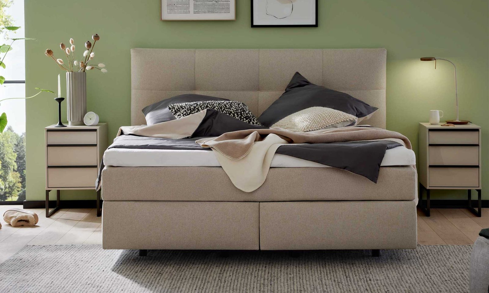 Interliving Interliving Serie 1421 – Boxspringbett Leinen mit Topper