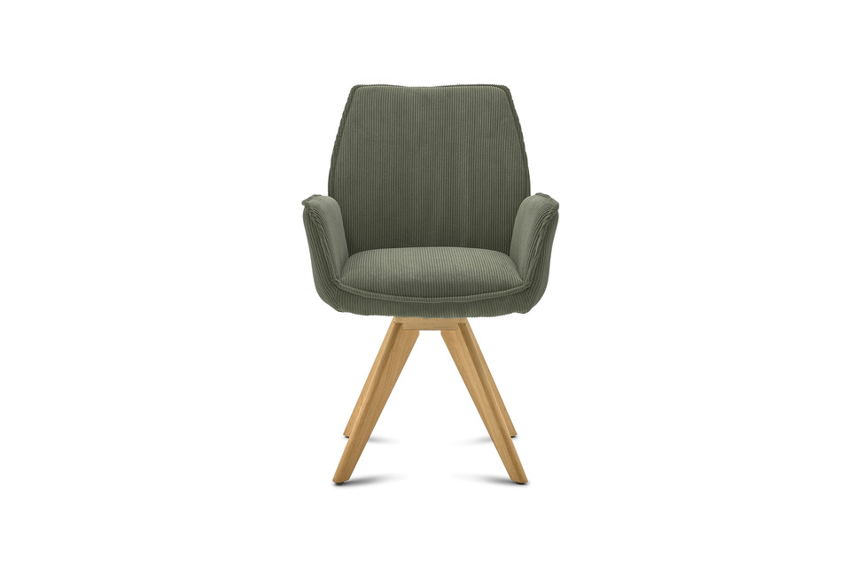 Musterring Tiama – Schalenstuhl in Cord Rebel forest mit Holzgestell